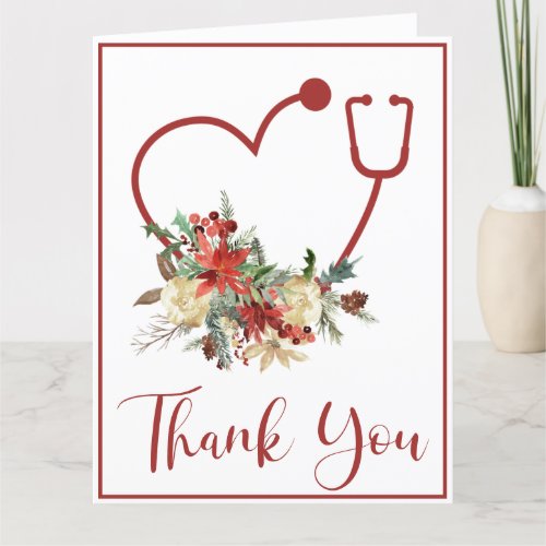 Holiday Red Floral Stethoscope Heart Thank You