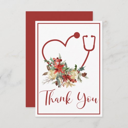 Holiday Red Floral Stethoscope Heart Thank You