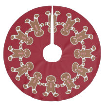 Holiday Red Gingerbread Boys Christmas Tree Skirt