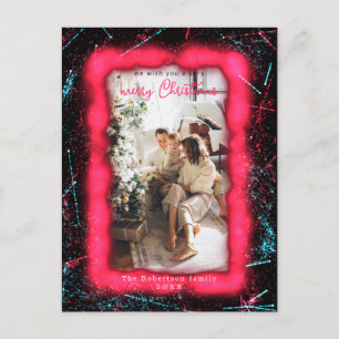 Holiday Red Glitter Framed Photo Merry Christmas Postcard