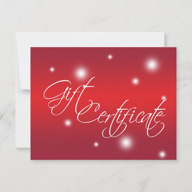 Holiday red glow retail business gift certificate (Front)