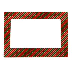 Holiday Red, Gold and Green Christmas Stripes Magnetic Frame