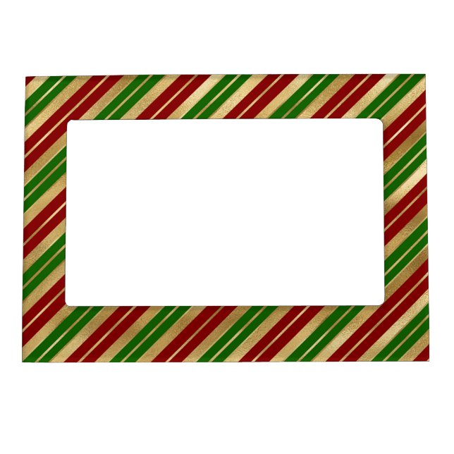 Holiday Red, Gold and Green Christmas Stripes Magnetic Frame (Front)