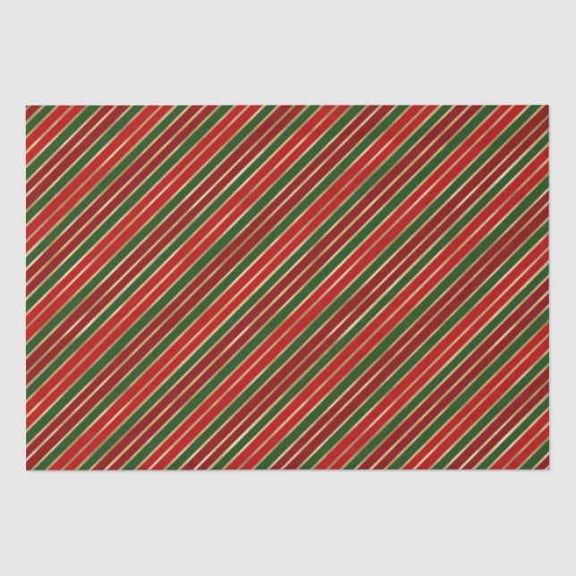 Holiday Red, Gold and Green Christmas Stripes Tissue Paper (Front)