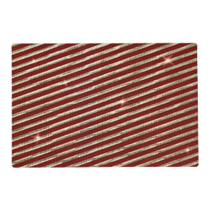 Holiday Red & Gold Faux Glitter Christmas Stripes  Placemat