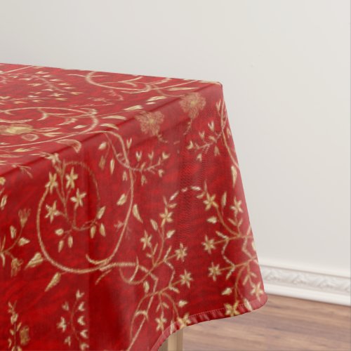 Holiday Red Gold French Embroidery Floral Tablecloth