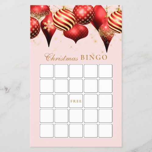 Holiday Red Gold Ornament Christmas Bingo Game Flyer