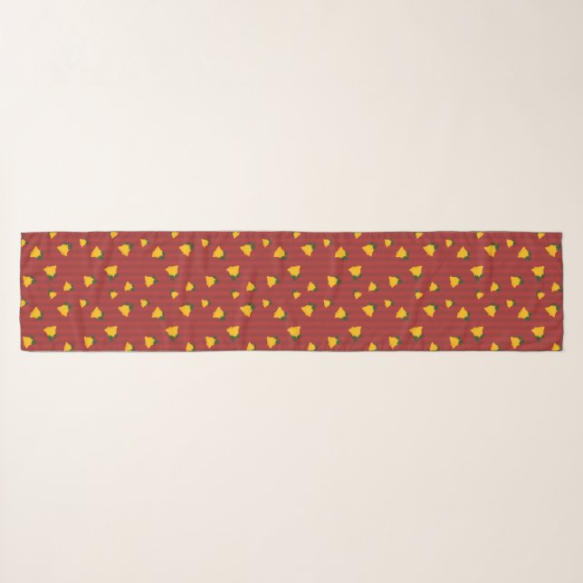 Holiday Red Gold Stripe Bells Christmas Scarf (Front (Horizontal))