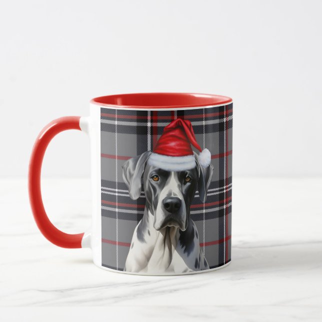 Holiday Red Gray Plaid Great Dane Dog Christmas Mug (Left)