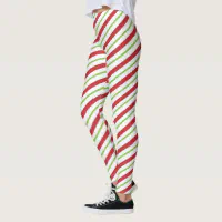 Red White Diagonal Candy Cane Stripes Holiday Leggings