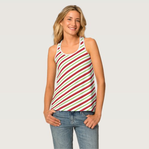 Holiday Red Green and White Candy Cane Stripes  Tank Top