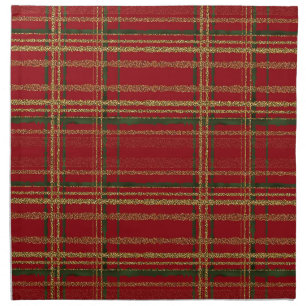 Holiday Red, Green & Gold Glitter Christmas Tartan Cloth Napkin