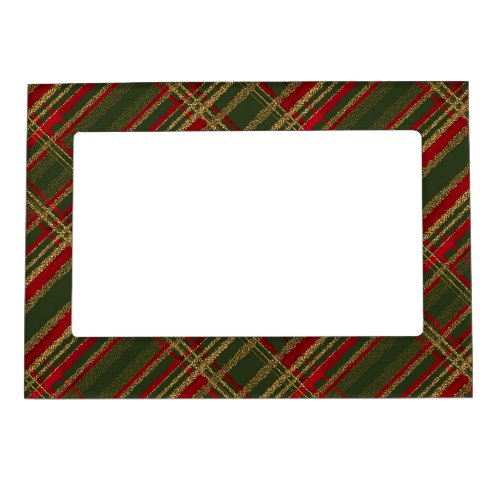 Holiday Red Green  Gold Glitter Christmas Tartan Magnetic Frame