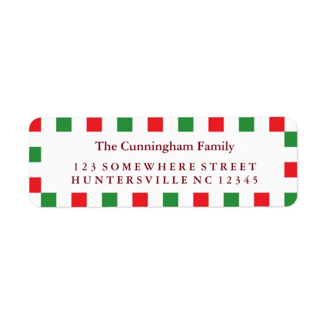 Holiday Red & Green Square Border Label (Front)