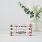 Holiday Red Green Stars Snowflakes Striped Pattern Business Card (Standing Front)