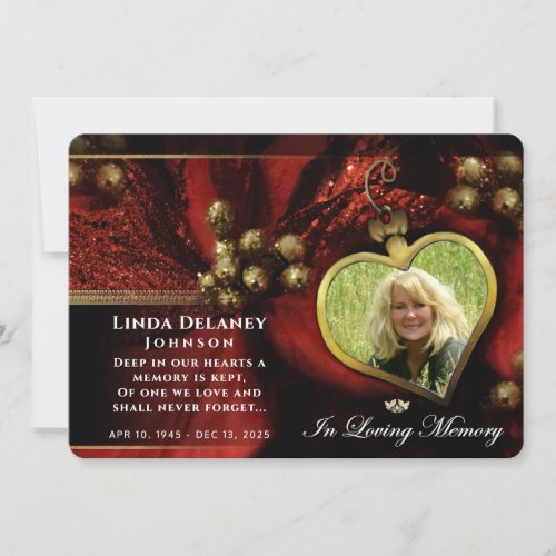 Holiday Red Heart Photo Sympathy Thank You Card