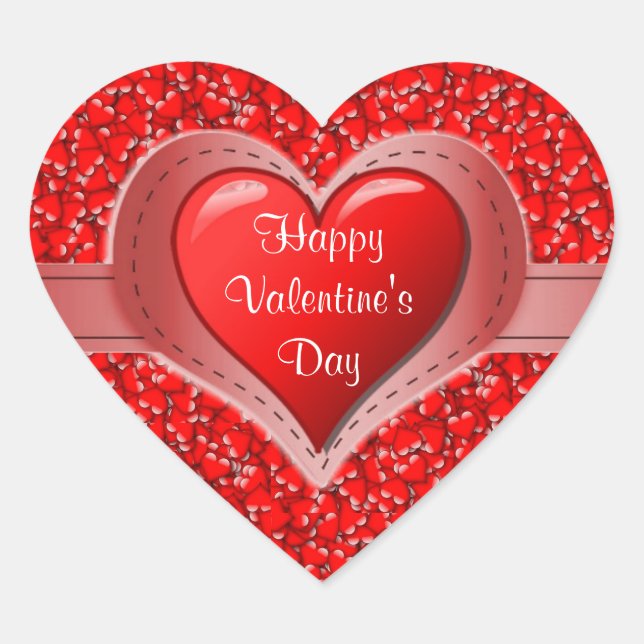 Holiday Red Hearts Happy Valentine's Day Heart Sticker (Front)