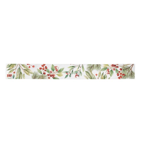 Holiday Red Holly Watercolor Berries Greenery Satin Ribbon