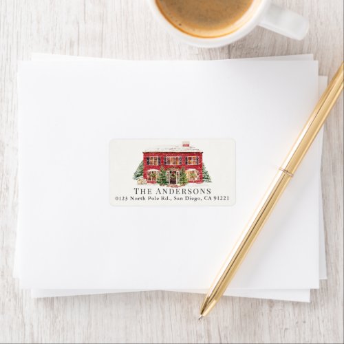 Holiday Red House Christmas Return Address Label