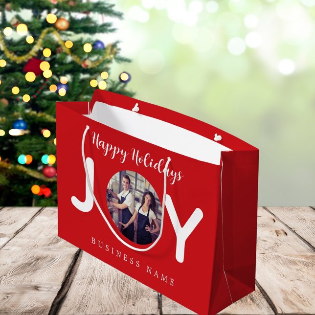 Holiday red joy photo business paper shopping bag (Creator Uploaded)