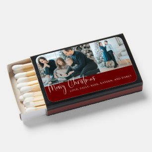 Holiday Red Merry Christmas Script 2 Photo Collage Matchboxes