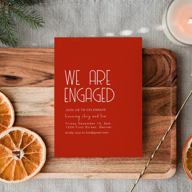 Holiday Red Modern Engagement Party Invite (Creator Uploaded)