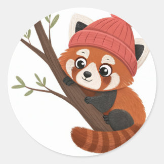 Holiday Red Panda Classic Round Sticker