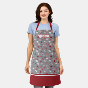 Holiday Red Patterned Longhorns Pattern Apron