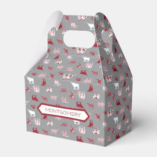 Holiday Red Patterned Longhorns Pattern Favor Boxes