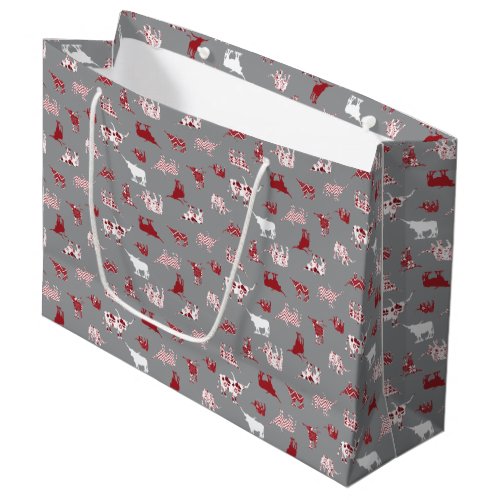 Holiday Red Patterned Longhorns Pattern Large Gift Bag