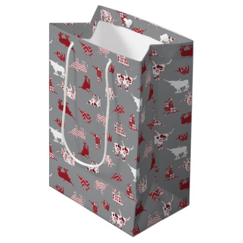 Holiday Red Patterned Longhorns Pattern Medium Gift Bag