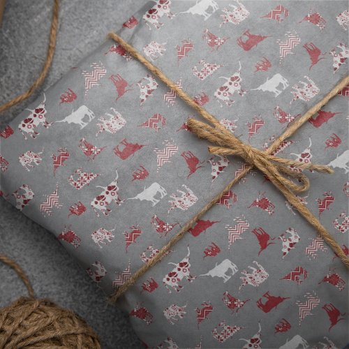 Holiday Red Patterned Longhorns Pattern Tissue Paper