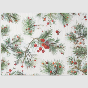 Holiday Red Pine & Berries Design Tissue Paper