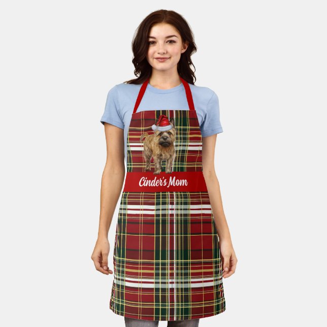 Holiday Red Plaid Cairn Terrier Dog Christmas Apron (Worn)