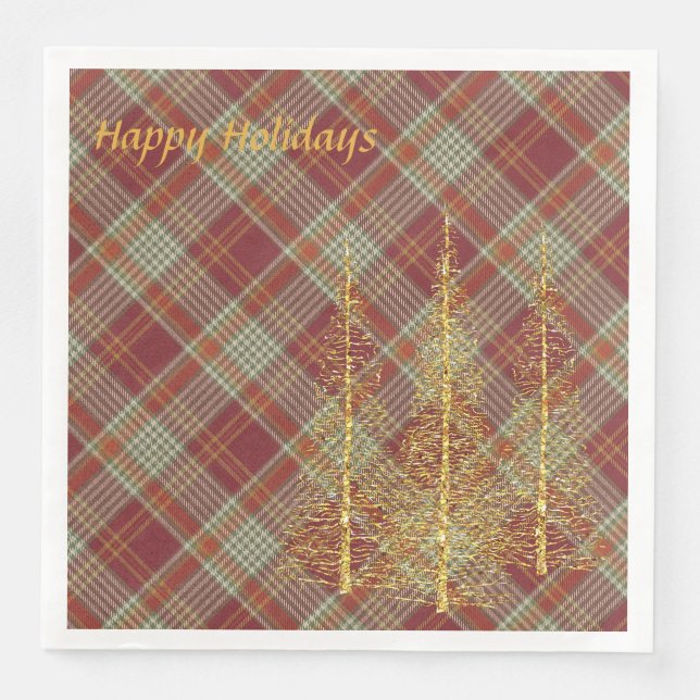 Holiday Red Plaid Christmas Paper Napkins (Front)