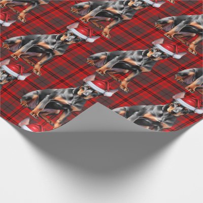 Holiday Red Plaid Doberman Santa Dog Christmas Wrapping Paper