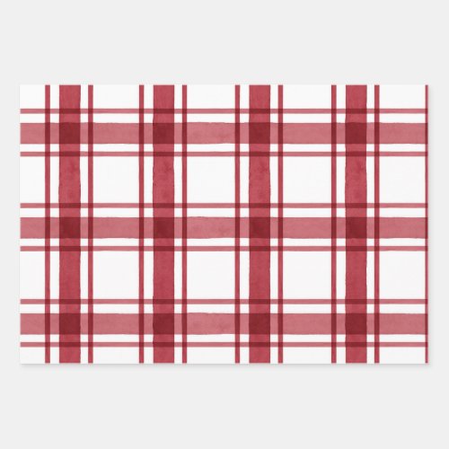 Holiday Red Plaid  Stripes Wrapping Paper Sheets