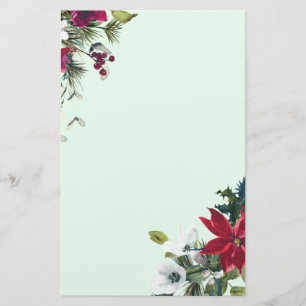 Holiday Red Poinsettia and Evergreen Stationery