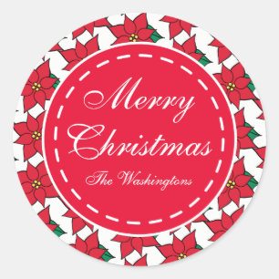 Holiday Red Poinsettia Christmas Gift Tag Stickers