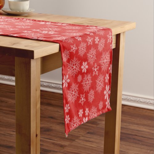 Holiday Red Simple Snowflake Modern Stylish Short Table Runner