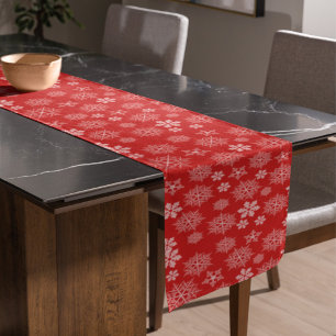 Holiday Red Simple Snowflake Modern Stylish Short Table Runner
