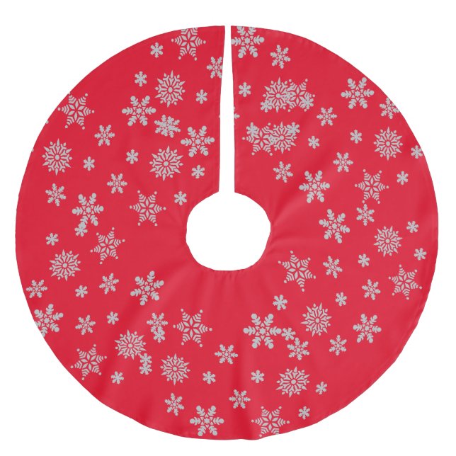 Holiday Red Snowflake Crystal Christmas Decor Brushed Polyester Tree Skirt (Front)