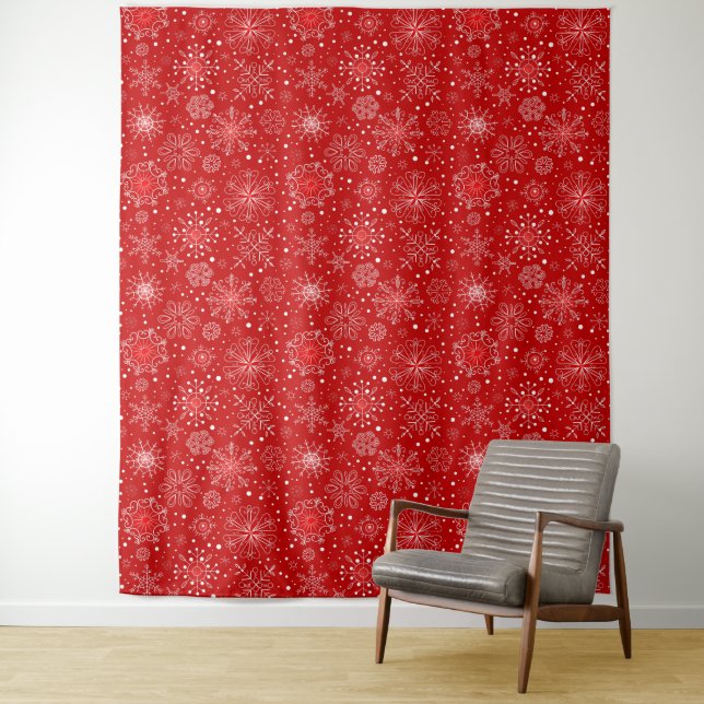 Holiday Red Snowflake Wall Tapestry (In Situ)