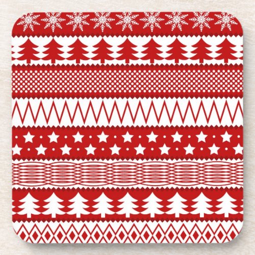 Holiday Red Stripes Pattern Coaster