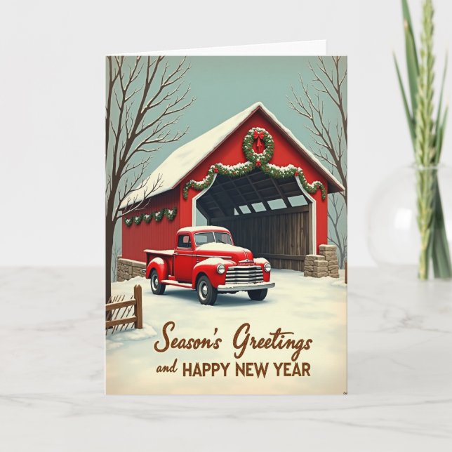 Holiday Red Truck New Year Card (Front)