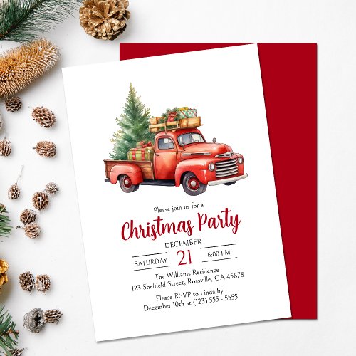 Holiday Red Vintage Truck Christmas Party Invitation