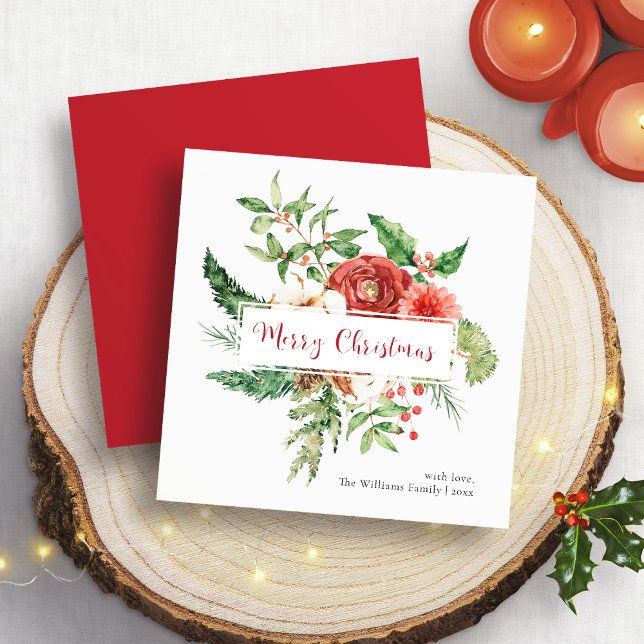 Holiday Red Watercolor Botanical Merry Christmas (Holiday Red Watercolor Botanical Merry Christmas
)