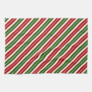 Holiday Red, White and Green Christmas Stripes Kitchen Towel