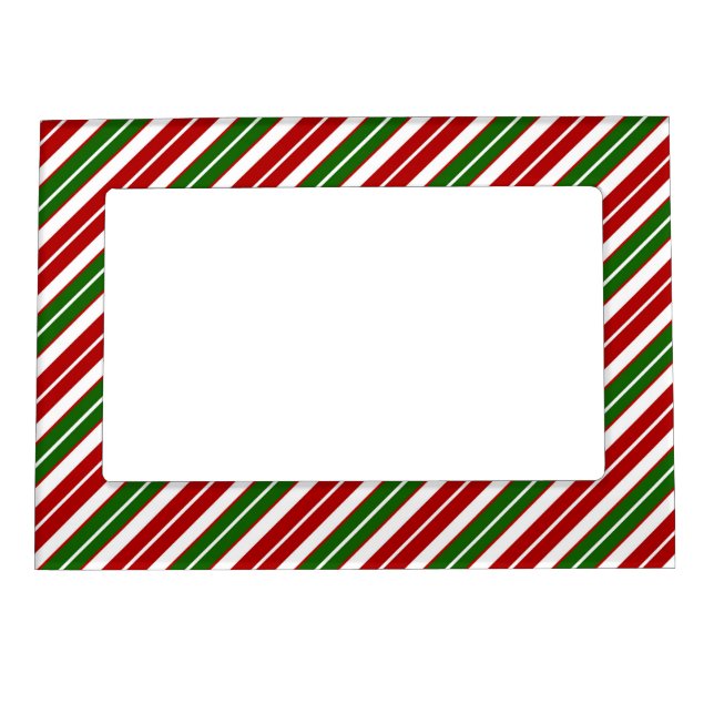 Holiday Red, White and Green Christmas Stripes Magnetic Frame (Front)