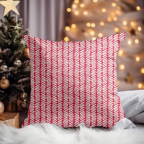 Holiday Red White Chevron Stripes on Reversible Throw Pillow